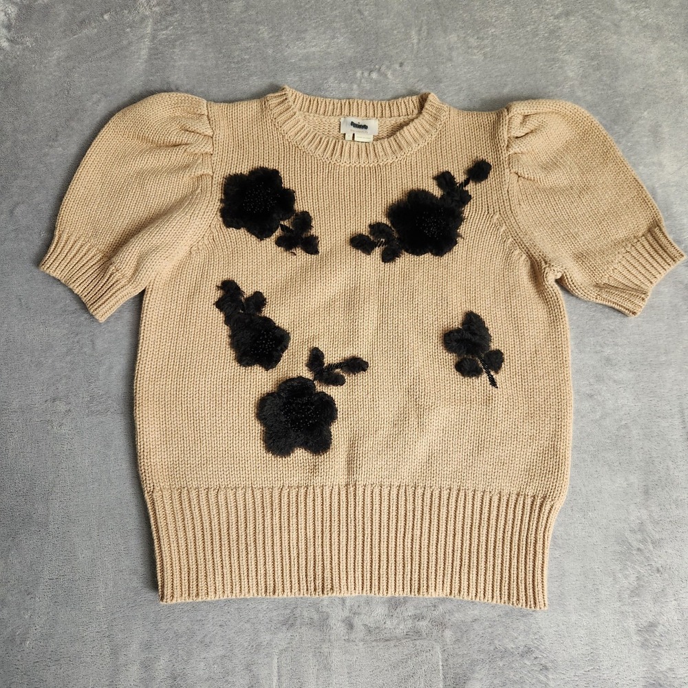 Kate Spade New York Wool Cashmere Blend Beaded Floral Puff Sleeve Sweater Small